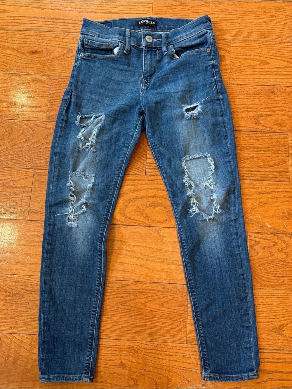 Express Legging Mid Rise Distressed Skinny Jeans Size 2 Short Medium Wash